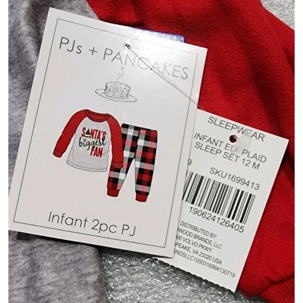 PJ's + Pancakes Shirt Infant 12m Red Gray Santa's Biggest‎ Fan Long Sleeve Tee
